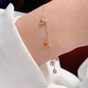 Xinfly Solid 18K Gold Natural Rainbow Sapphire Necklace <b>Bracelet</b> Anklet Set AU750 Pear Cut Multi Gemstone Heirloom Quality - Product Image 3