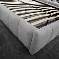 Cadre de lit king-size moderne en lin gris rembourré avec rangement à pression d'air, écologique et gain de place pour chambre à coucher