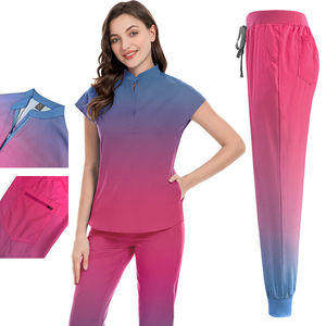 Elasticidad Centro DE SALUD Gradient Scrub Hospital Uniforme Mujeres Médico Scrub Enfermera Chaqueta de manga corta Scrub Suit - Product Image 5