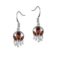 Boucles d'oreilles pendantes en argent sterling 925 avec fleur de frangipanier en bois de Koa, motif vie marine, style tropical hawaïen