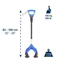 Bastón de Cuatro Patas Reforzado, Base de 4 Patas con Mango Ergonómico Azul, Altura Ajustable, Capacidad de 160 kg, KMINA K10070