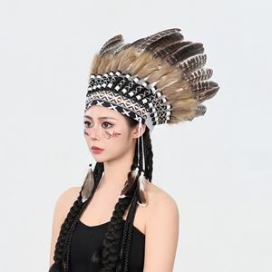 印度羽毛头饰服装，适合舞台表演、拍照、剧院舞蹈 - 男女通用，成人，耐用，轻便，有现货 - Product Image 1