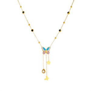 Butterfly Pendant Necklace Stainless Steel Colorful Enamel Chain Tassel Design For Women Gift Jewelry - Product Image 5