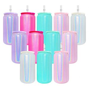 Vaso de Vidrio Holográfico Brillante de 16 oz con Pajita de Plástico para Sublimación - Product Image 3