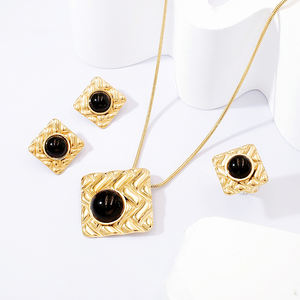 בגדים סיטונאיים אופנה נירוסטה בגדים מצופה זהב 18k פנינים טורקיז אביזרים גיאומטריים שרשראות עמיד למים מתנות - Product Image 3