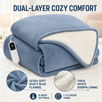 Plaid chauffant 50x60 en flanelle sherpa réversible, 10 niveaux de chaleur, 12 réglages de minuterie, arrêt automatique, protection contre la surchauffe, certifié FC