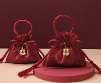 Pochette de ruban de cordon de cordon de satin rouge pour le sac recyclable de cadeau d'emballage de mariage de bijoux et de sucrerie