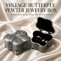 Mini boîte à bijoux en métal papillon, argent antique, étui à bibelots vintage, organisateur de bagues en velours, cadeaux de mariage, cadeau de fête prénuptiale