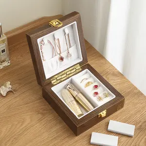 Caixa de armazenamento de joias de madeira de nogueira feita à mão com gavetas duráveis desenho quadrado caixas de relógio ecológicas de luxo pintadas personalizadas