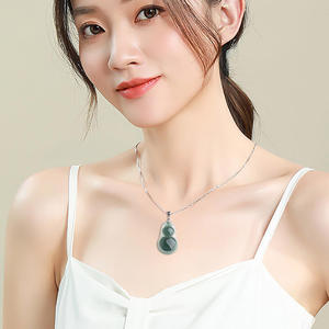 หยกธรรมชาติ หยกน้ำเงินรูปน้ำเต้า จี้เงินแท้ S925 สไตล์จีน เครื่องประดับสำหรับผู้หญิง ของขวัญ พร้อมใบรับรอง D073 - Product Image 5