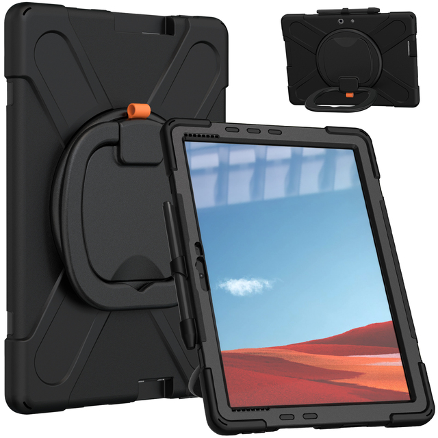 Rugged Hybrid Armor Tablet Case for Microsoft Surface Pro X 2019/2020/2021 Kickstand Hand Shoulder Strap Shell Cover