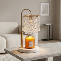 Lampe chauffe-bougie en cristal avec minuterie, ampoule halogène GU10, hauteur réglable, base en marbre - Décoration d'intérieur, cadeau de déménagement, brûleur d'arômes
