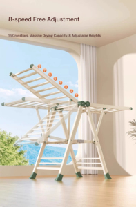 Séchoir à linge pliable multifonctionnel en forme d'aile pour vêtements et serviettes, idéal pour balcon, chambre et salle de bain - Product Image 2