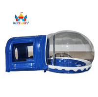 Dôme gonflable bleu avec tapis de trampoline, maison de jeu transparente commerciale pour location de fête et loisirs en plein air