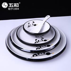 Wuhe Melamine Tableware Set 10pcs Black Panda Design Durable Hotel Use - Product Image 2