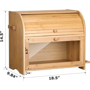 Boîte à pain en bois avec porte-couteau et porte en verre pour le rangement de la cuisine - Product Image 2