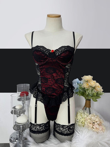 Ensemble de lingerie féminine rétro Halloween style Reine Française, corset color block, lingerie sexy en dentelle, <span class=keywords><strong>porte</strong></span>-jarretelles et bas - Product Image 5