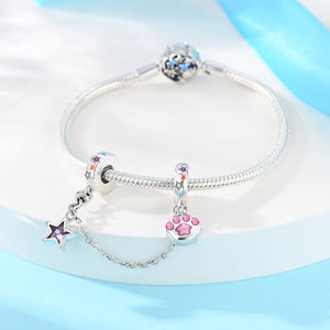 Customizable Women's Stainless Steel <strong>Bracelet</strong> with Silver Fit Pan Safety Chain Zircon Bead <strong>Charm</strong> Sterling Custom Bead <strong>Charm</strong> - Product Image 2