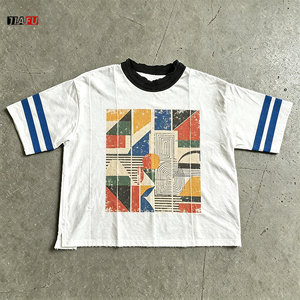 T-shirt Oversize da <span class=keywords><strong>Uomo</strong></span> 260gsm Effetto Distressed Vintage Streetwear Patchwork Lavaggio Acido Personalizzabile con Grafiche Boxy Y2K - Product Image 1