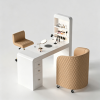 Salon de beauté moderne en bois blanc table de bureau pour ongles table de salon de manucure monoplace de luxe et ensemble de chaises avec dépoussiéreur