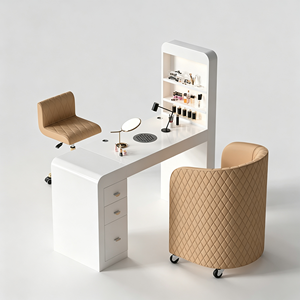 <span class=keywords><strong>Mesa</strong></span> de Manicura Moderna de Madera Blanca para Salón de Belleza, <span class=keywords><strong>Mesa</strong></span> de Manicura Individual de Lujo con Colector de Polvo y Juego de Silla - Product Image 6
