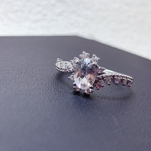 Ретро-кольцо из стерлингового серебра 925 пробы с белым прозрачным кристаллом, овальное, с натуральным камнем, регулируемое, с отверстием для регулировки размера - Product Image 3