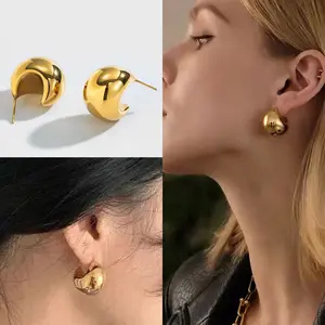 Non tarnish clip on earrings statement custom stainless steel jewelry stainless steel gold jewelry NS8037193