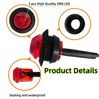 Feux de position latéraux ronds de 3/4 pouce, ampoule étanche 3 LED 12V DC, lampe indicatrice universelle pour camion, remorque, bus, bateau