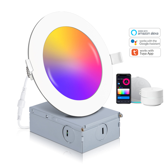 CE ETL Certified Contemporary Aluminum LED Smart Panel Light Music Sync Alexa Voice Control WiFi RGB 9W/12W/18W/24W 4" 6" Sizes