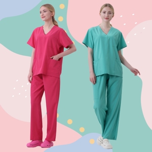 Col en V poches supérieures 4 voies extensible nouveau Style soins infirmiers gommage extensible doux infirmière survêtement uniformes médicaux unisexe gommage ensemble - Product Image 5