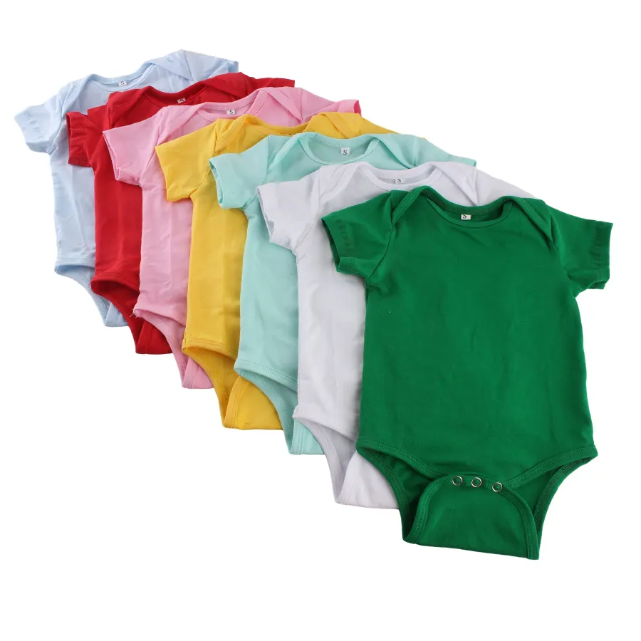 Custom 0-24 Months Unisex Newborn Baby Clothes Romper Onesie Short Sleeve Solid Color Blank Plain Cotton Baby Boys Girls Romper