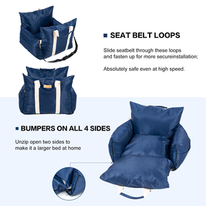 Portable Lightweight <b>Pet</b> Car Seat <b>Carrier</b> Blue Waterproof Foldable Dog Travel Bed with Zipper for Car Interior Use All-Season - Product Image 2