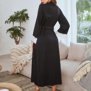 Nouveaux pyjamas en satin pour femmes, style printemps/été transfrontalier, avec dentelle, luxe léger, manches longues, peignoir/tenue d'intérieur rafraîchissante. - Product Image 3