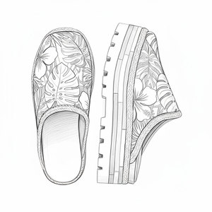 Mules sabots Xinzirain personnalisées à motif floral tropical dentelé, imprimé feuilles, avec bordure tissée, bout ouvert, semelle plate épaisse, à enfiler - Product Image 1