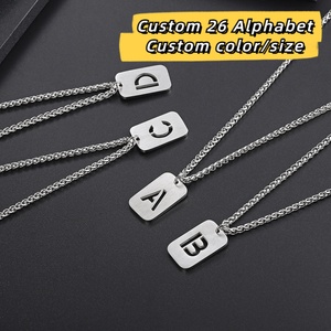 Collar de diseño simple con colgante rectangular, pulido y cepillado, personalizado con 26 letras del alfabeto, colgante hueco de acero inoxidable. - Product Image 4