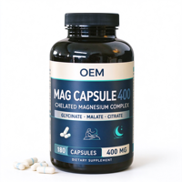 Capsules de magnésium OEM, 180 unités, 400 mg, avec glycinate, malate et citrate, compléments alimentaires