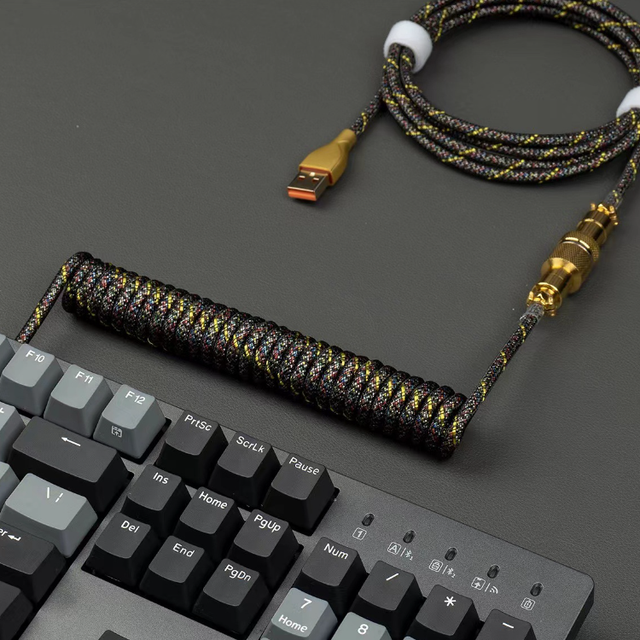 Custom Coiled Type C Wire Cable for Gaming and Mechanical Keyboard PVC Jacket with Braid Shielding USB Charging Power Function