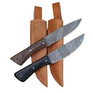 Cuchillo de hoja fija de espiga completa grabado a medida OEM, forjado a mano en acero de Damasco, con funda de cuero y madera, 3 años de garantía, grado industrial. - Product Image 1