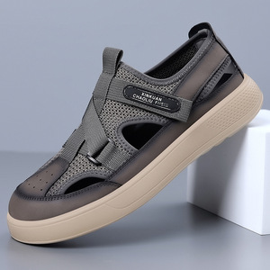 Men's Mesh <b>Clogs</b> Breathable Velcro Sandals Low Heel EVA Outsole Beach Sports Shoes - Product Image 1