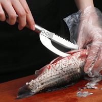 Couteau à poisson 3-en-1 USSE en acier inoxydable, grattoir multifonction pour enlever les écailles de poisson, 22,8x4 cm, léger, 53 g, logo imprimé