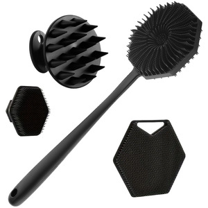 Set Sikat Mandi Silikon Lembut Ukuran Perjalanan Warna Logo Kustom, Pemutih, untuk Membersihkan Kulit, Rambut, dan Wajah, Dilengkapi Lubang Gantung untuk Bayi - Product Image 1