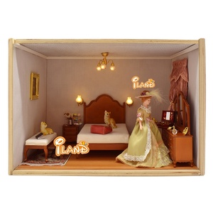 ILAND – meubles de maison de <span class=keywords><strong>poupée</strong></span> en bois <span class=keywords><strong>Vintage</strong></span>, échelle 1:12, maison de <span class=keywords><strong>poupée</strong></span>, chambre à coucher, <span class=keywords><strong>lit</strong></span>, Table de chevet, coiffeuse, banc rembourré - Product Image 6