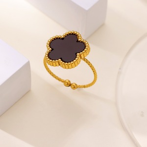 Bague en acier inoxydable plaqué or 18 carats, motif trèfle à cinq feuilles, non décolorante, ajustable, ouverte, pour femme - Product Image 2