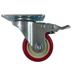 Roda resistentes do rolamento único da esfera do pvc do freio 100 milímetros vermelho com placa superior do oem banhado zinco - Product Image 1