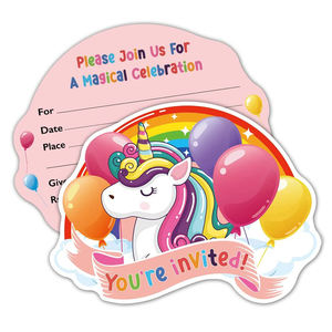 Nicro personnalisé enfants <span class=keywords><strong>anniversaire</strong></span> ornement arc-en-ciel thème licorne forme remplissage <span class=keywords><strong>Double</strong></span> face papier fête Invitations cartes avec enveloppe - Product Image 1