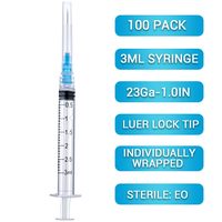 Jeringa Manual de 3 ml con Conexión Luer Lock, Aguja de 23G y 25 mm, Esterilizada y Envasada Individualmente, Adecuada para Uso en Laboratorio, Medición de Líquidos