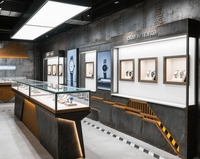 Vitrine de magasin de montres moderne avec éclairage LED, comptoir de présentation, métal, mur plat, verre