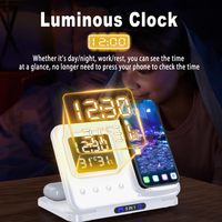 Pengisi daya isap magnetik nirkabel multifungsi, braket ponsel lipat lampu malam kelembaban suhu 5 dalam 1 jam