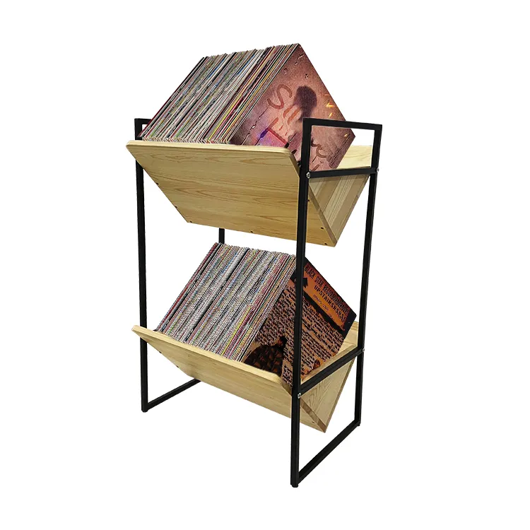 Jh-mech Máy tính để bàn tập tin thư mục chủ hiệu quả chức năng 2-tiers kim loại bây giờ chơi Vinyl kỷ lục đứng