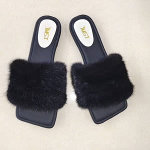 2023 diapositive di pelliccia per le donne pantofole di pelliccia di <span class=keywords><strong>visone</strong></span> all'ingrosso pantofole estive personalizzate con zeppa - Product Image 2
